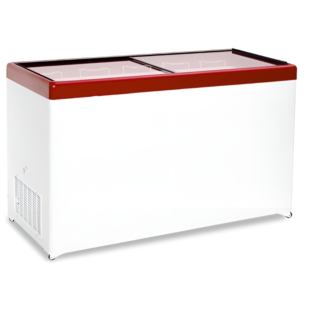 Ларь морозильный с прямым стеклом CRYSPI ЛВН 500 П (СF 500FQ) красный 6 корзин